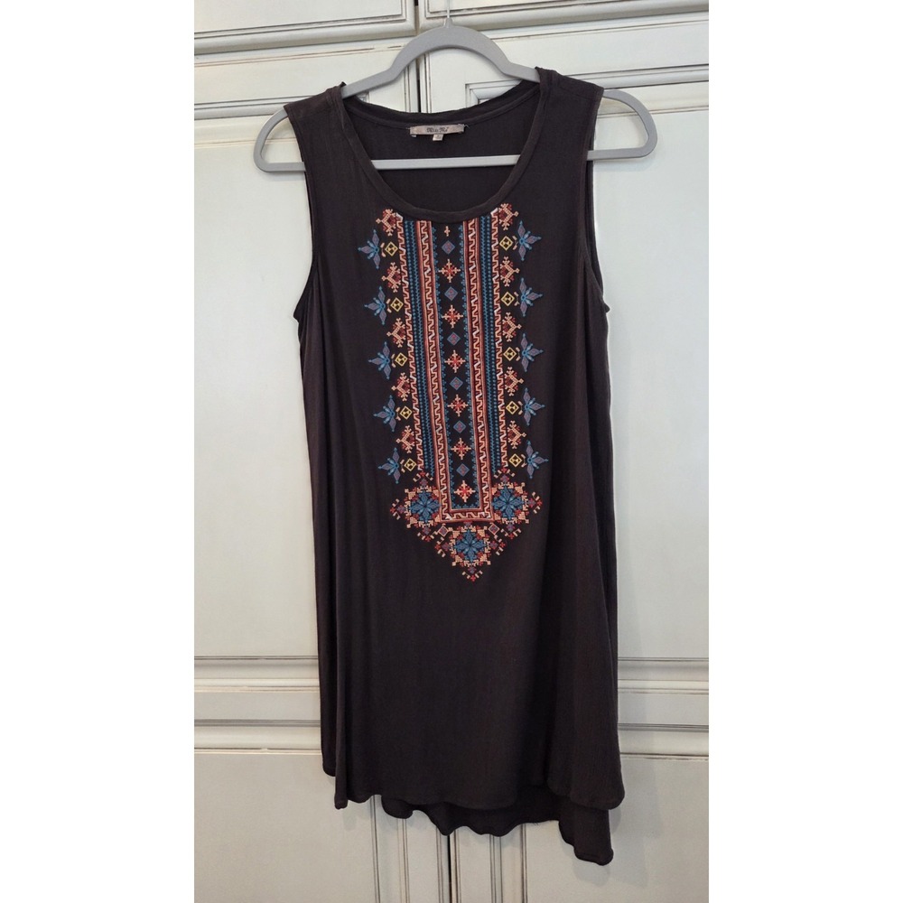 Miss Me Southwest Embroidered Sleeveless Crinkle Dress Sz Small Gray Boho
